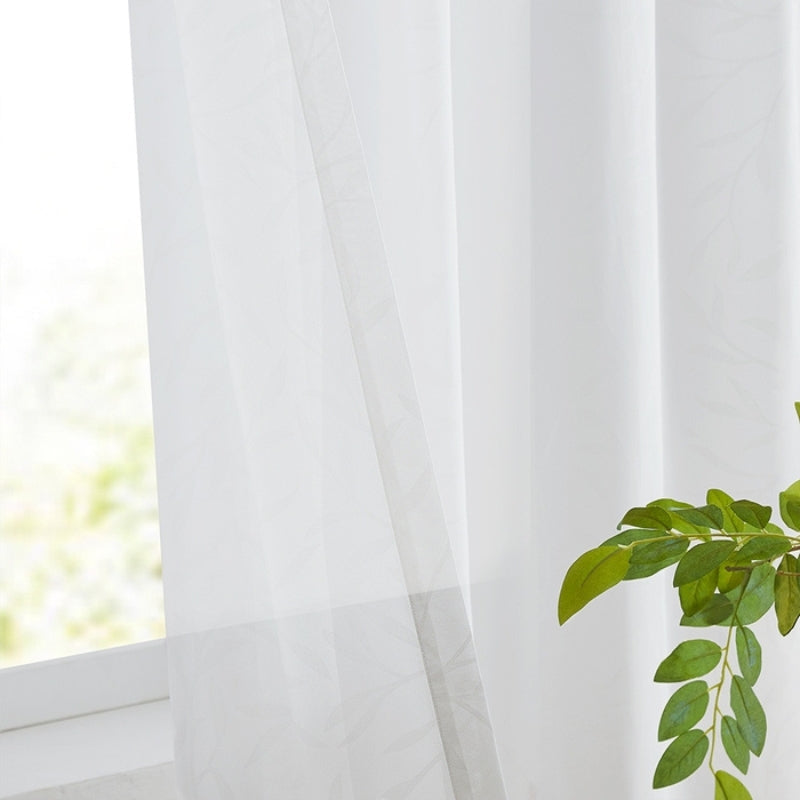 Ava Motif de Feuille Blanc Voilage Rideau À Tête Souple